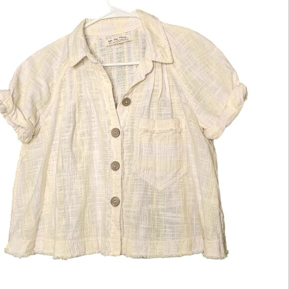 Free People We The Free Away At Sea Yellow Striped Frayed Hem Top size S - Picture 4 of 12